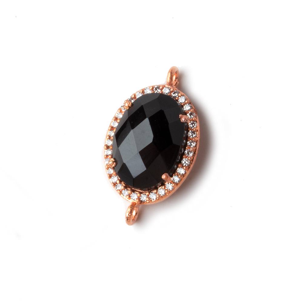 17x13mm Rose Gold CZ Bezel Black Chalcedony Oval Connector 1 Piece - The Bead Traders