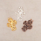 17x14.5mm Filigree Cross Two Ring Pendant Charm Set of 4 pieces - The Bead Traders