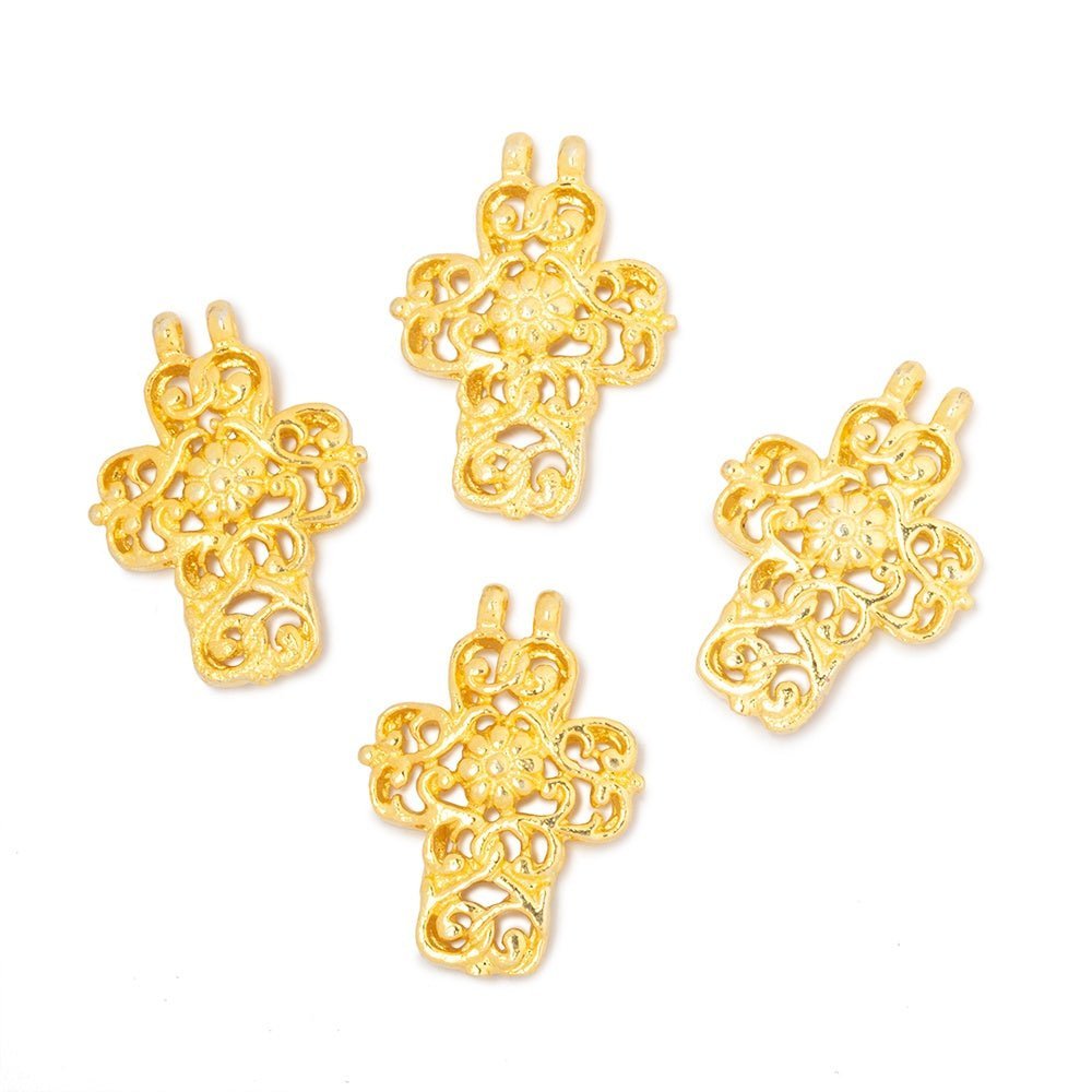 17x14.5mm Filigree Cross Two Ring Pendant Charm Set of 4 pieces - The Bead Traders