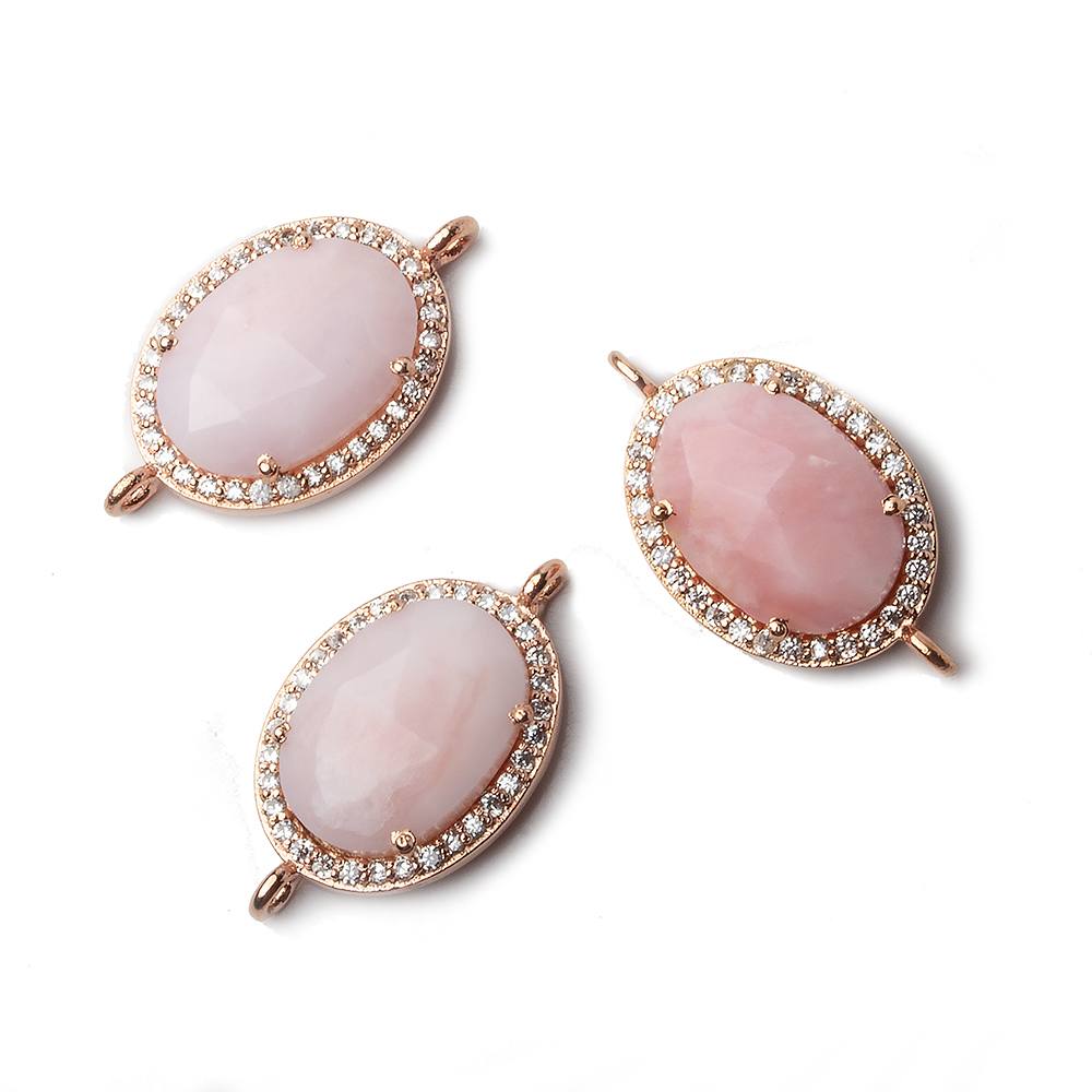 17x14mm Rose Gold CZ Bezel Pink Peruvian Opal Oval Connector 1 Piece - The Bead Traders