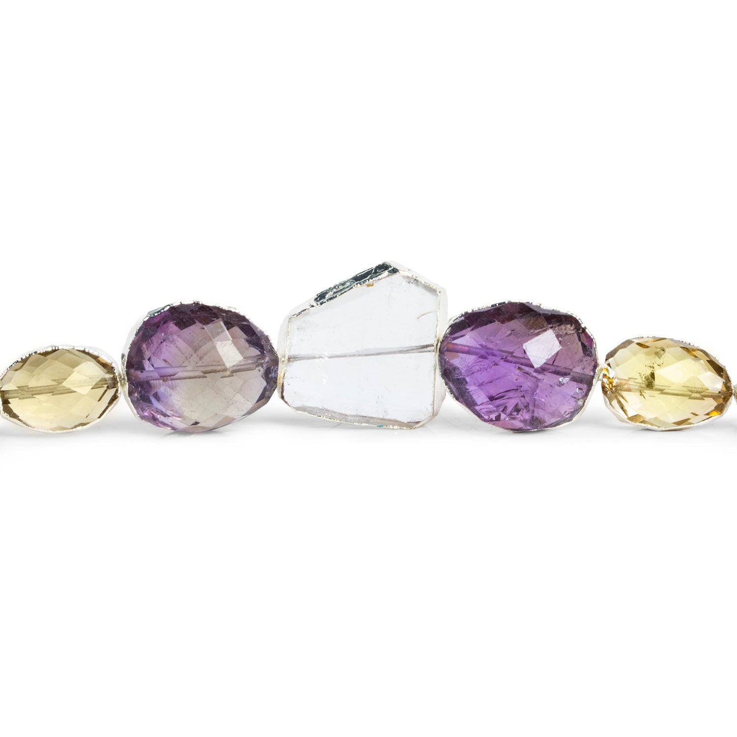 17x15mm Silver Leafed Multi Gemstone Nuggets 7.5 inch 12 beads - The Bead Traders