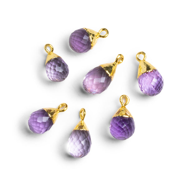 17x8mm Gold Leafed Amethyst Faceted Teadrop Pendant 1 Bead