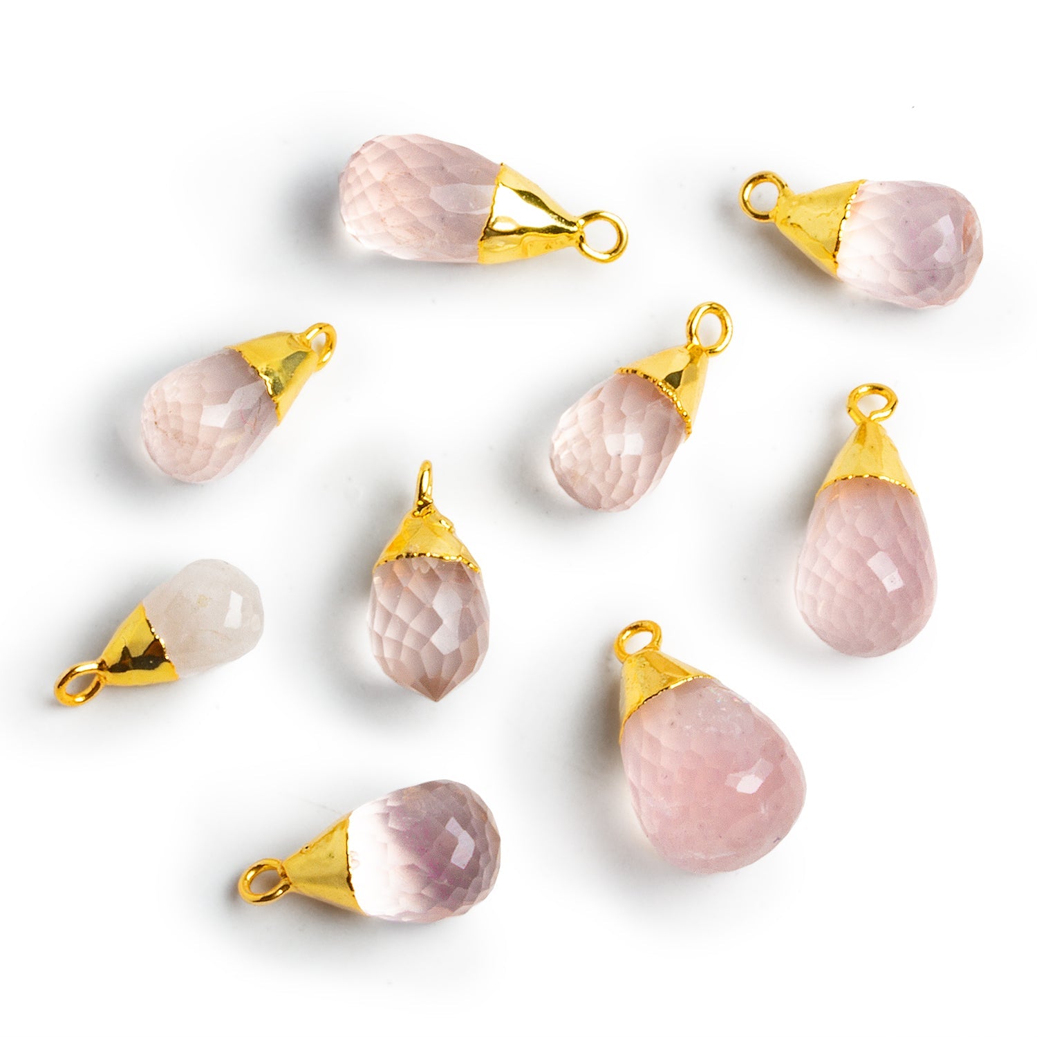 17x8mm Gold Leafed Rose Quartz Teardrop Pendant 1 Bead - The Bead Traders