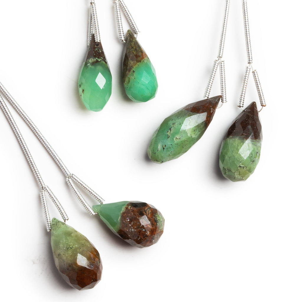 17x9mm Chrysoprase with Matrix Faceted Teardrop Focals 2 Beads - The Bead Traders