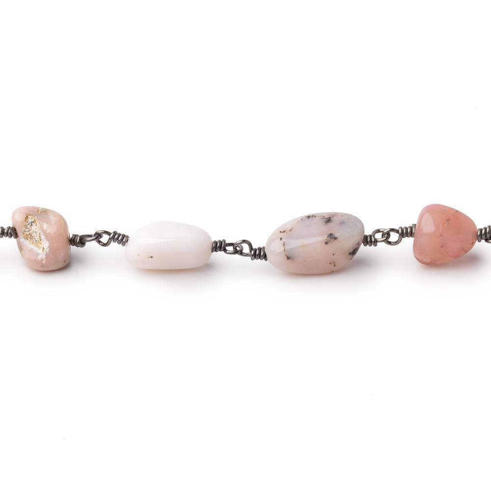 9x7mm Pink Peruvian Opal Nugget Black Gold plated Chain - TheBeadTraders.com