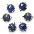 18mm Black Gold Bezeled Lapis Lazuli Coin CZ Pavé Halo Connector 1 Bead - The Bead Traders
