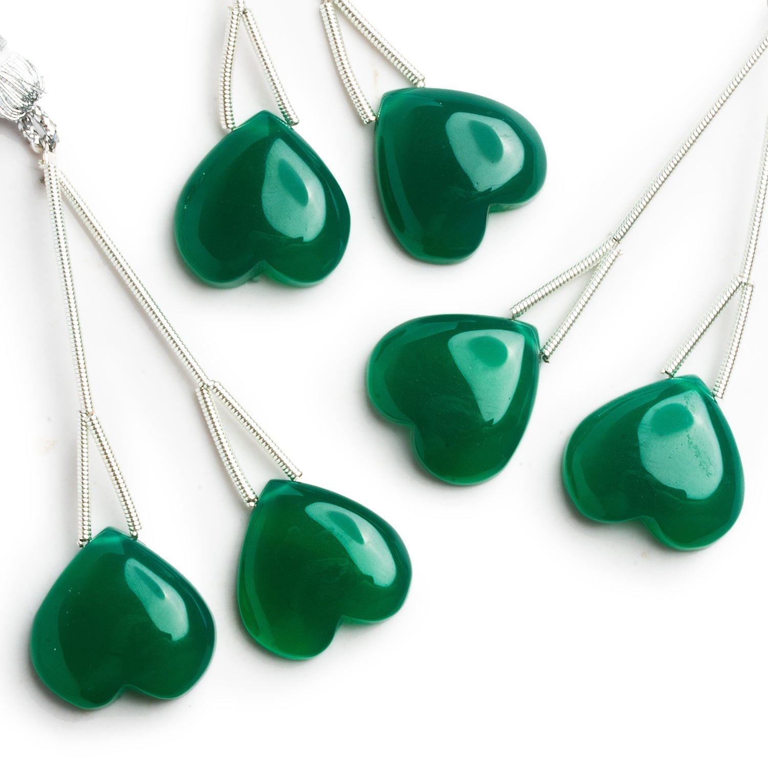 18mm Dark Green Chalcedony Heart Focals Set of 2 Beads - The Bead Traders