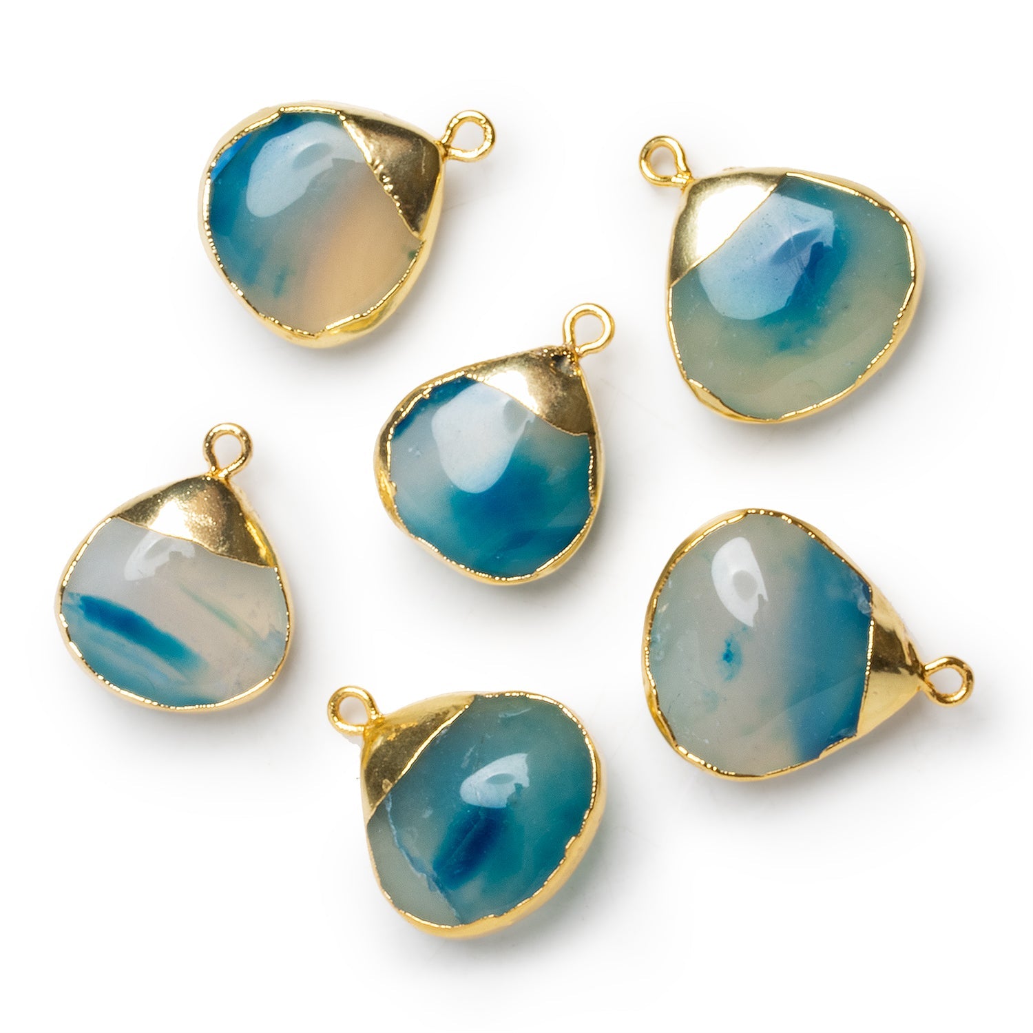 18mm Deep Blue Chalcedony Gold Leafed Heart Pendant 1 Bead - The Bead Traders