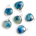 18mm Deep Blue Chalcedony Silver Leafed Heart Pendant 1 Bead - The Bead Traders
