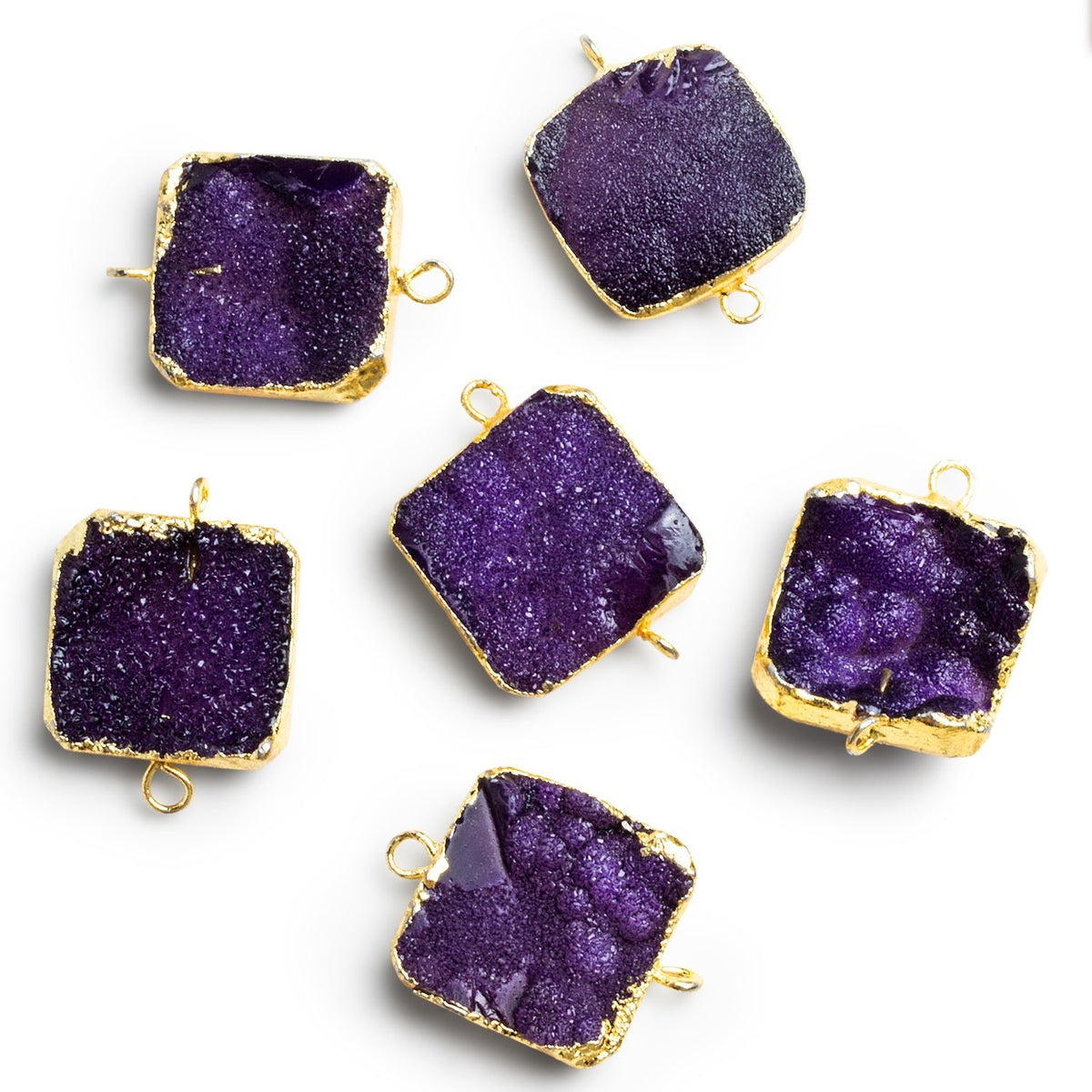 18mm Gold Leafed Purple Drusy Square Connector 1 Bead - The Bead Traders