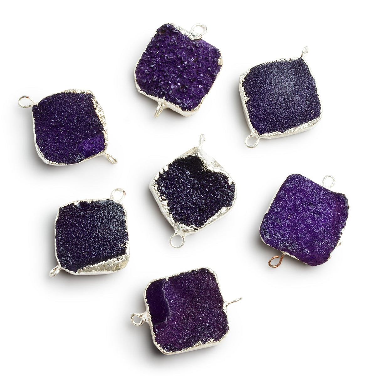 18mm Silver Leafed Purple Drusy Square Connector 1 Bead - The Bead Traders