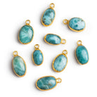 18x10mm Gold Leafed Larimar Plain Oval Pendant 1 Bead - The Bead Traders