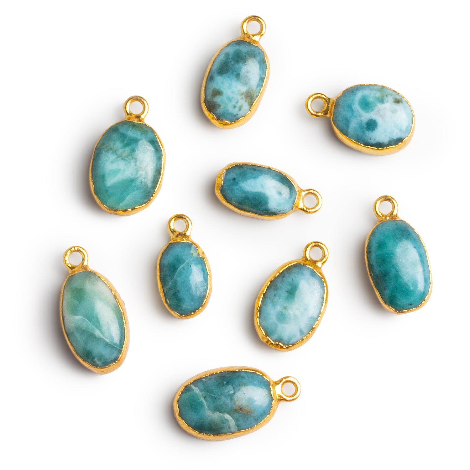 18x10mm Gold Leafed Larimar Plain Oval Pendant 1 Bead - The Bead Traders