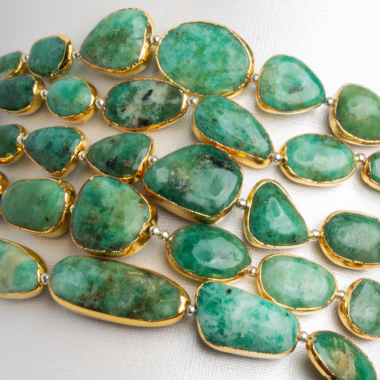 18x12mm Gold Leafed Russian Emerald Nuggets 5 inch 7 beads - The Bead Traders