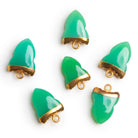 18x12mm Green Chalcedony Gold Leafed Shark Tooth Pendant 1 bead - The Bead Traders