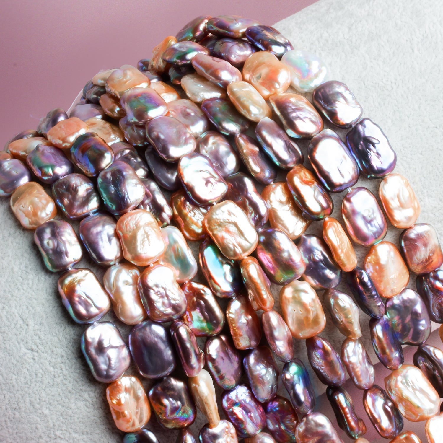 18x12mm Tri Color Rectangle Pearls 15 inch 22 beads - The Bead Traders