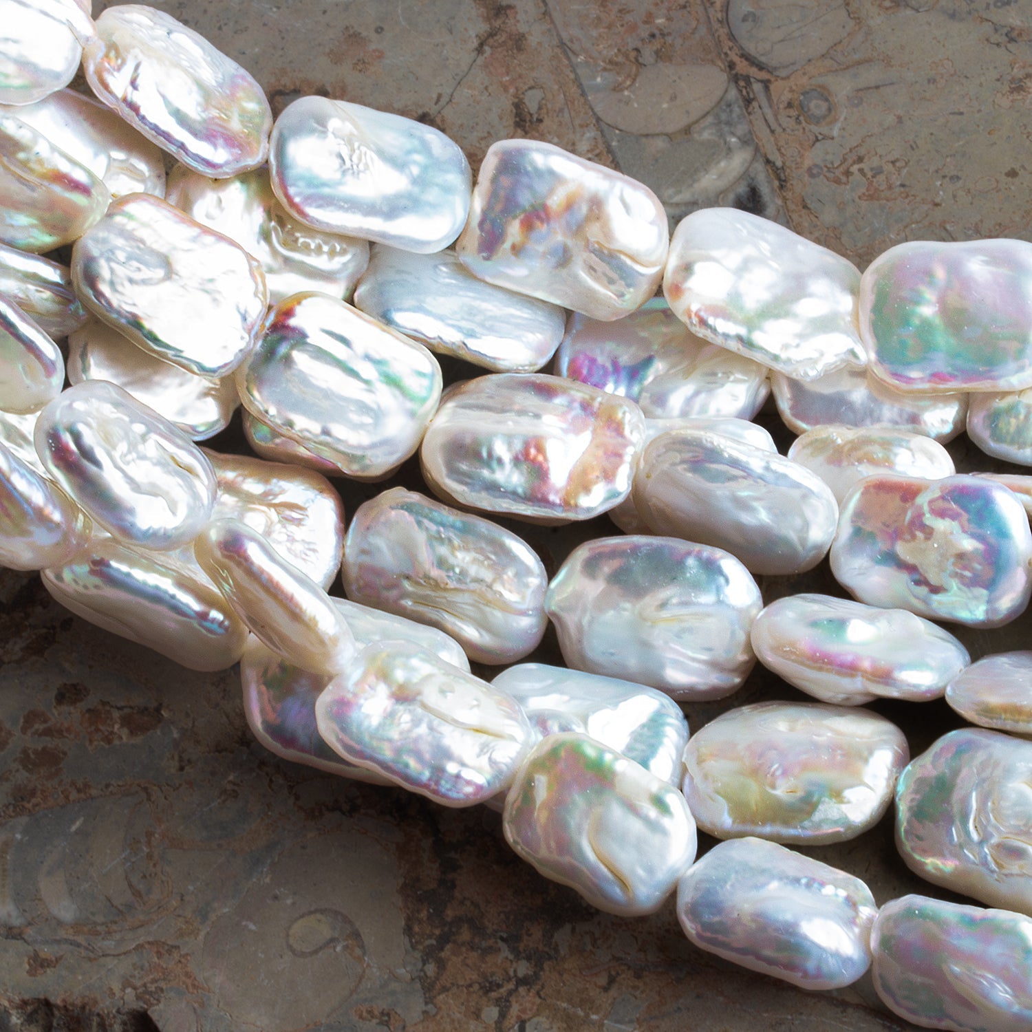18x13mm White Rectangle Pearls 14 inch 18 beads - The Bead Traders