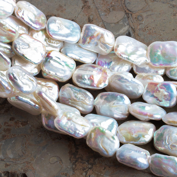 18x13mm White Rectangle Pearls 14 inch 18 beads