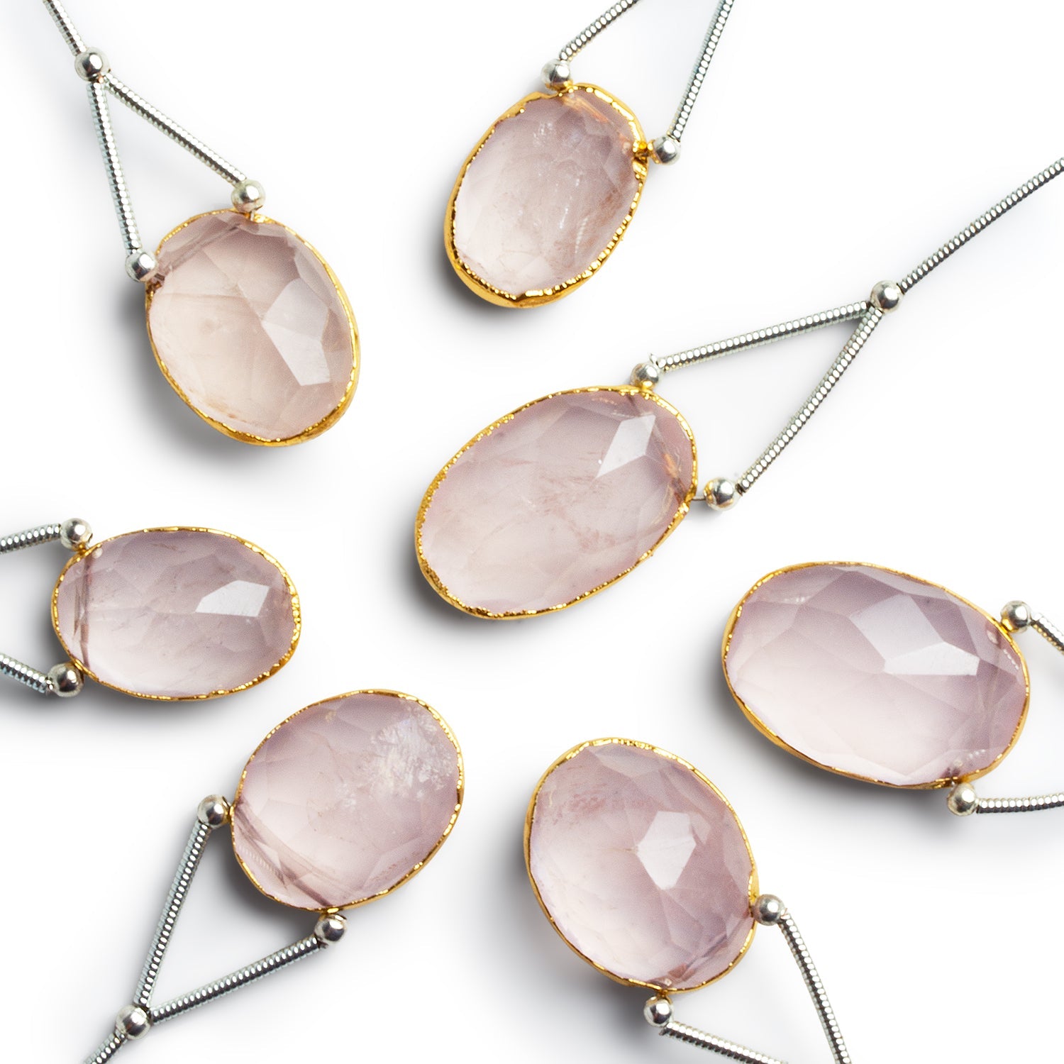 18x14mm Gold Leafed Rose Quartz Oval Pendant 1 Bead - The Bead Traders