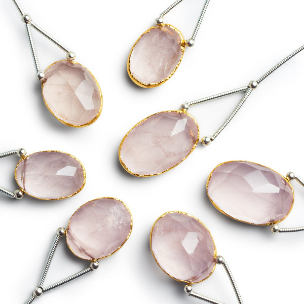 18x14mm Gold Leafed Rose Quartz Oval Pendant 1 Bead