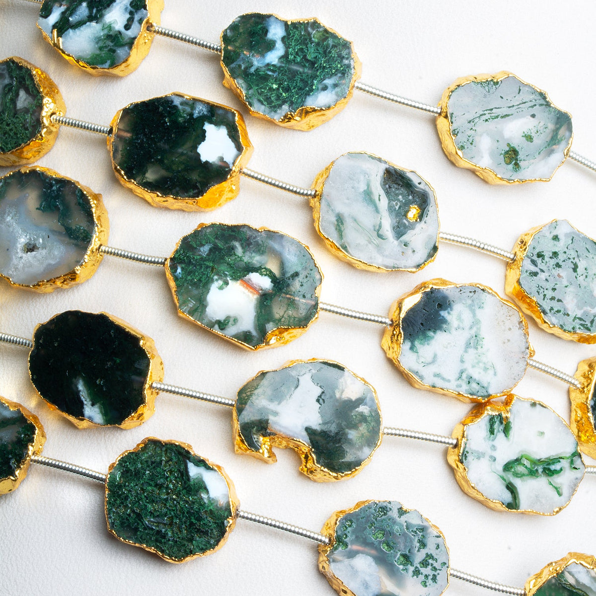 18x14mm Gold Leafed Tree Agate Slices 7 inch 7 beads - The Bead Traders