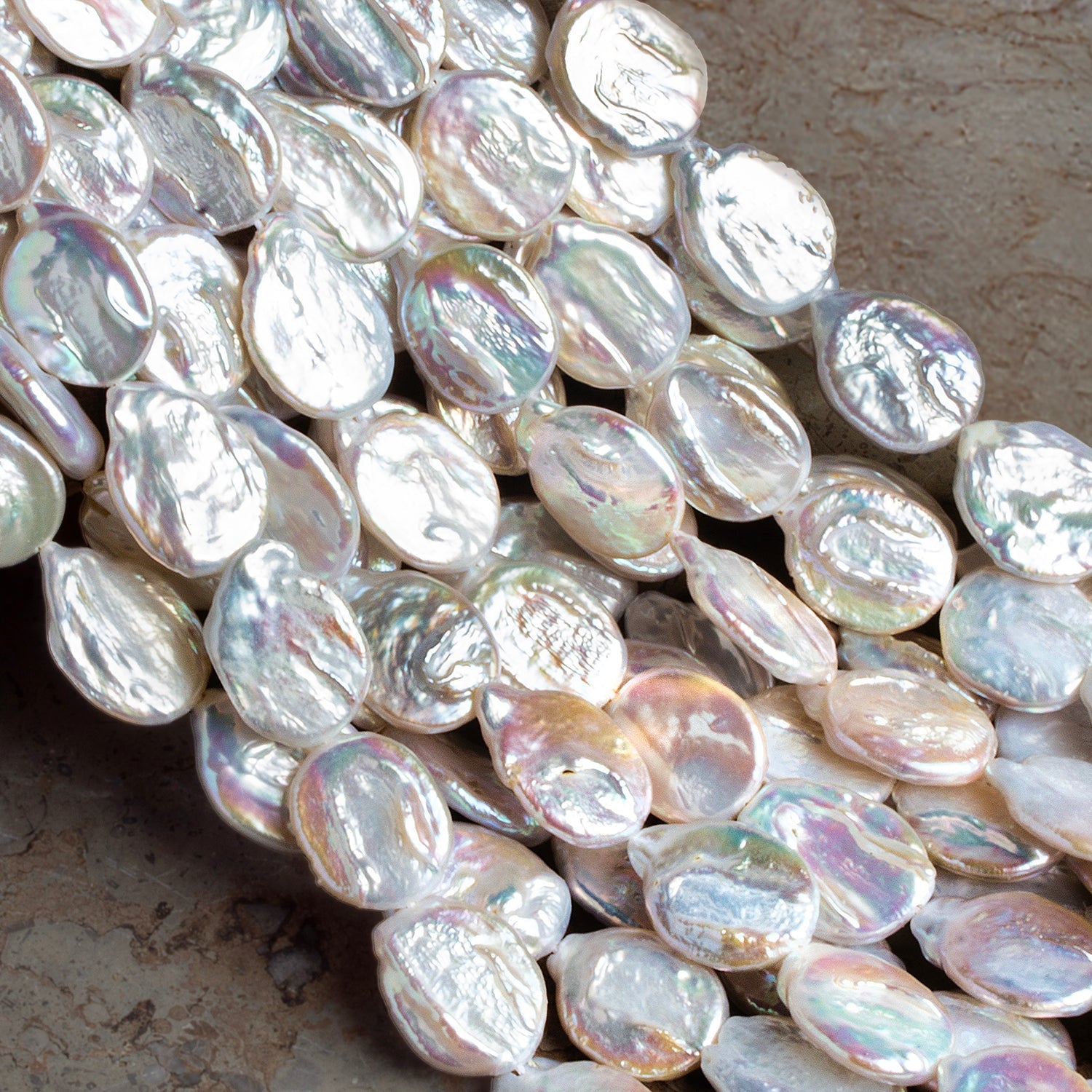 18x14mm Off White Flat Oval Pearls 15 inch 21 beads - The Bead Traders