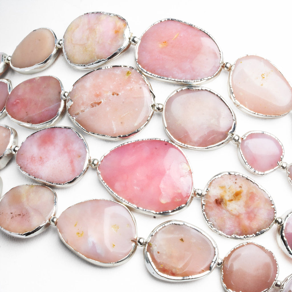 18x15mm Silver Leafed Pink Peruvian Opal Nuggets 4 inch 7 beads - The Bead Traders