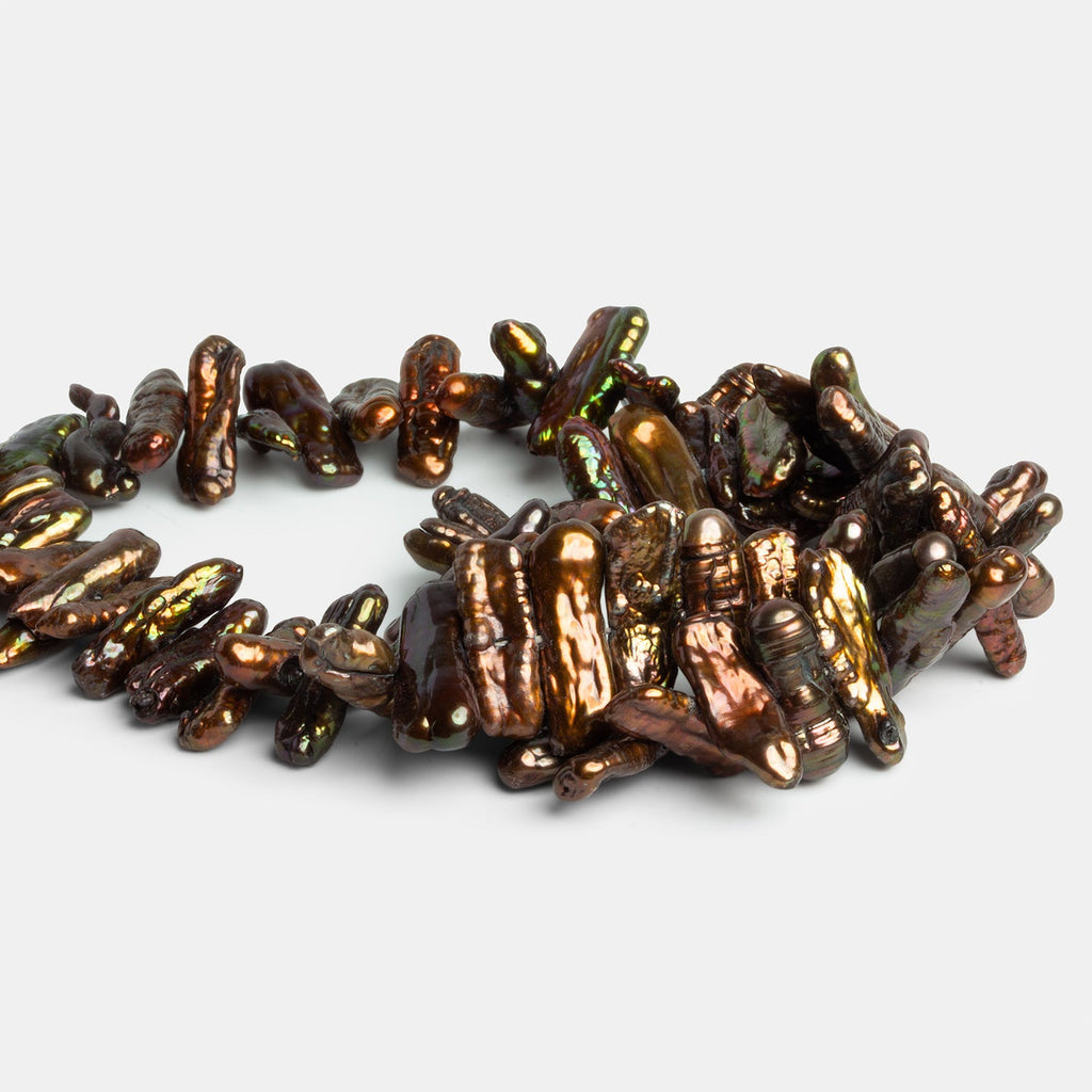 18x7mm Bronze Biwa Pearls 16 inch 64 beads - The Bead Traders