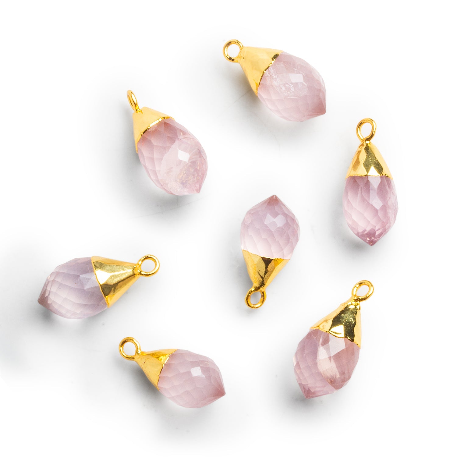18x9mm Gold Leafed Rose Quartz Teardrop Pendant 1 Bead - The Bead Traders