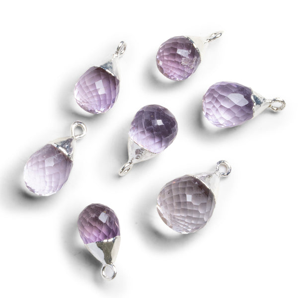 18x9mm Silver Leafed Light Amethyst Teardrop Pendant 1 bead