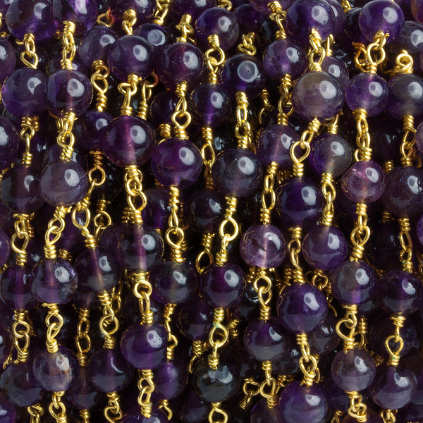 5-7mm Shaded Cape Amethyst Plain Rounds Gold Chain 27 beads