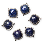 19mm Black Gold Bezeled Lapis Lazuli Pillow CZ Pavé Halo Connector 1 Bead - The Bead Traders