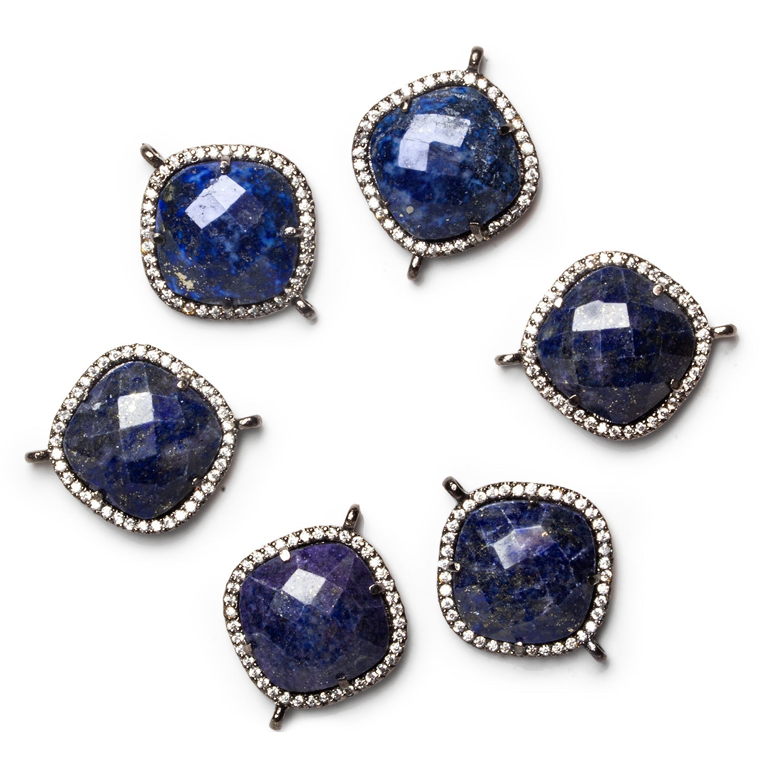 19mm Black Gold Bezeled Lapis Lazuli Pillow CZ Pavé Halo Connector 1 Bead - The Bead Traders