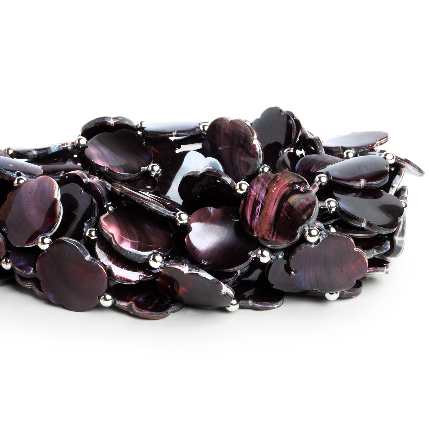 19mm Burgundy Mother of Pearl Shell Flowers 1mm Large Hole 16 inch 17 beads - The Bead Traders