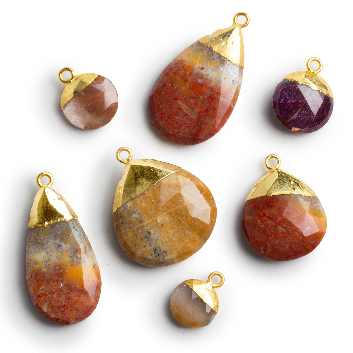 19mm Gold Leafed Jasper Pendants - Lot of 7 Beads - The Bead Traders