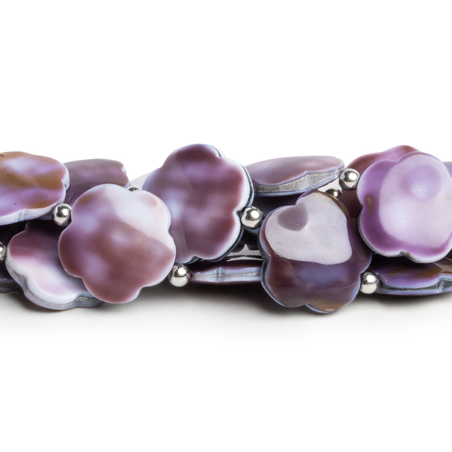 19mm Purple Shell Flowers 1mm Large Hole 16 inch 17 beads - The Bead Traders