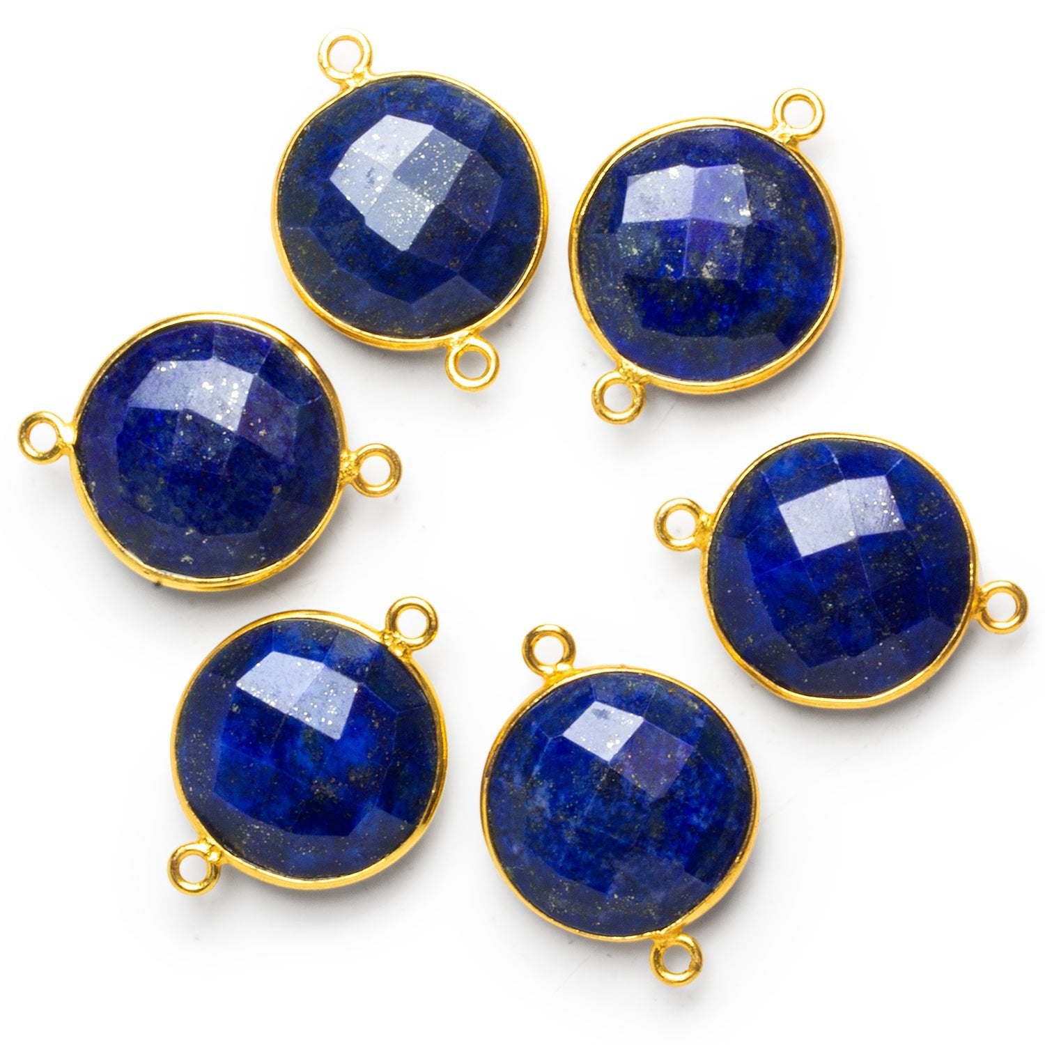 19mm Vermeil Bezeled Lapis Lazuli Coin Connector 1 Bead - The Bead Traders