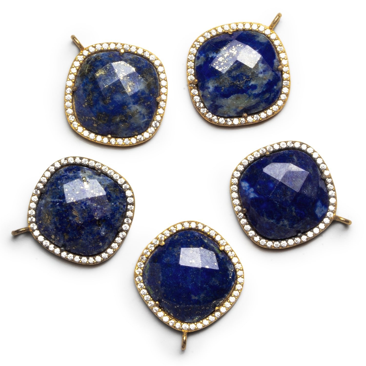 19mm Vermeil Bezeled Lapis Lazuli Pillow CZ Pavé Halo Pendant 1 Bead - The Bead Traders