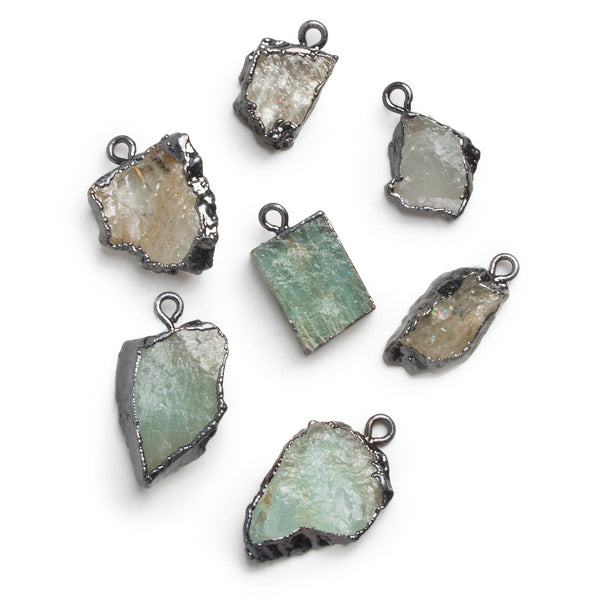 19x10mm Black Gold Leafed Aquamarine Natural Crystal Pendant
