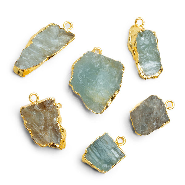 19x10mm Gold Leafed Aquamarine Natural Crystal Pendant