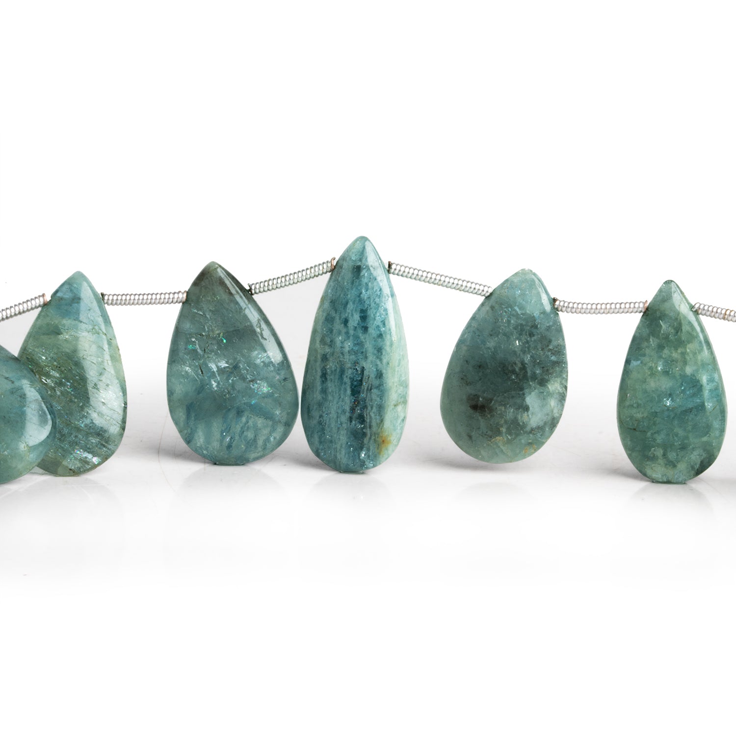 19x11mm Moss Aquamarine Plain Pears 7.5 inch 15 beads - The Bead Traders