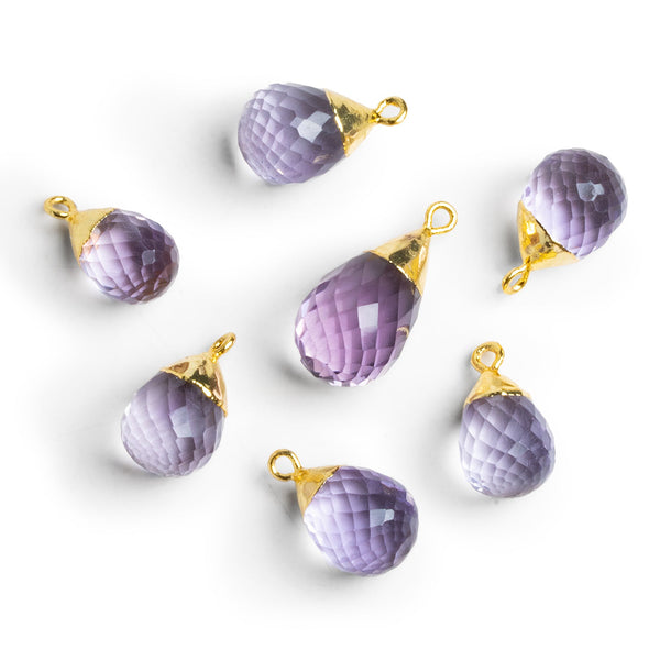 19x12mm Gold Leafed Amethyst Faceted Teadrop Pendant 1 Bead