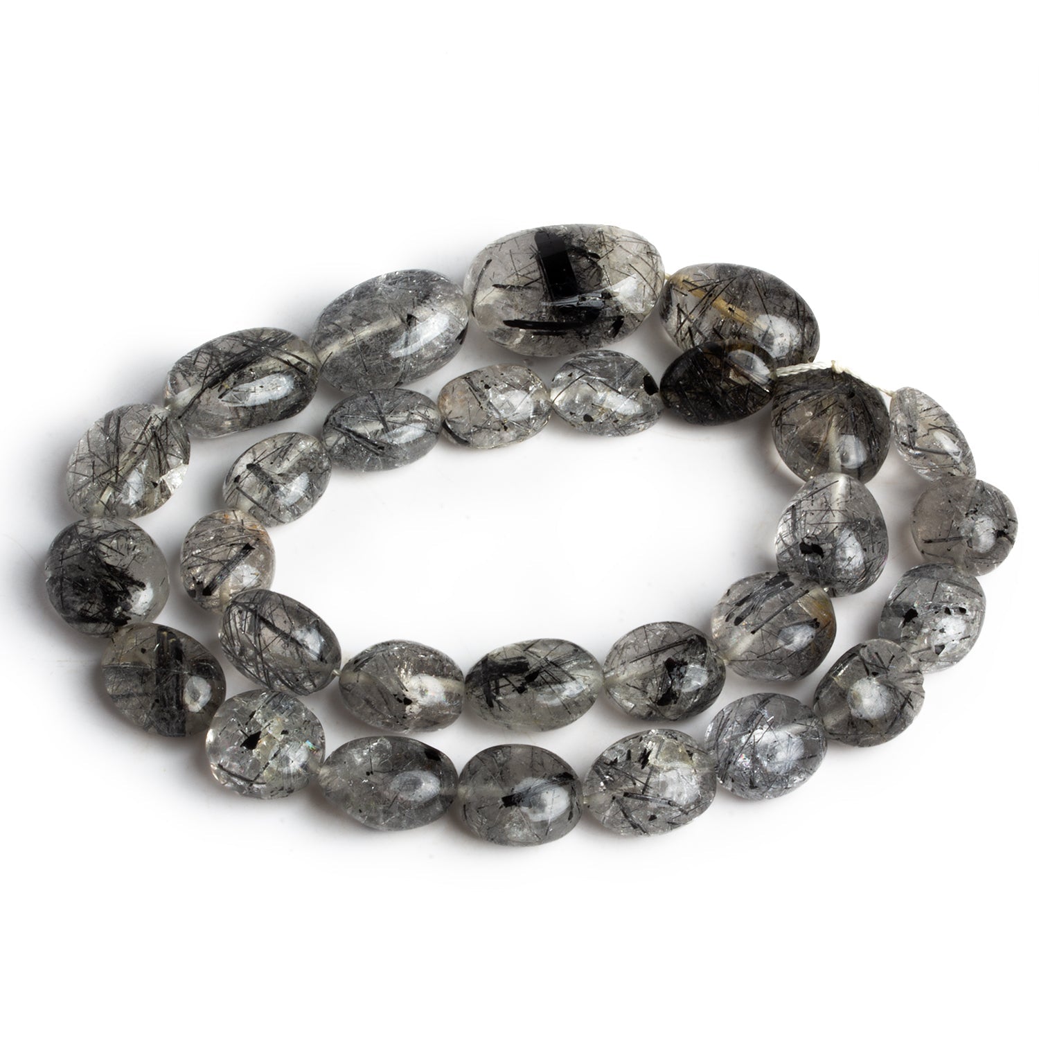 19x13mm Tourmalinated Quartz Plain Nuggets 17 inch 28 beads - The Bead Traders