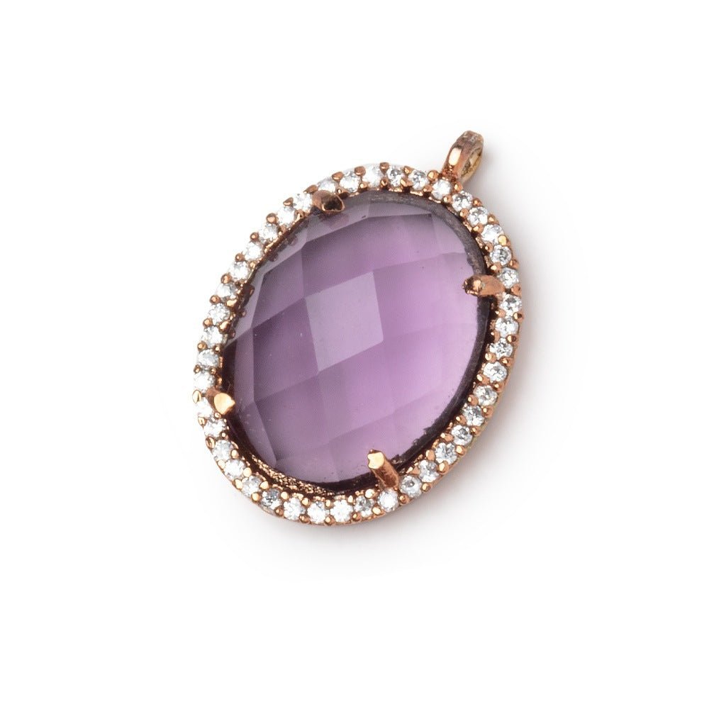 19x15mm Antiqued Rose Gold CZ Bezel Purple Hydro Quartz Oval Pendant 1 Focal - The Bead Traders