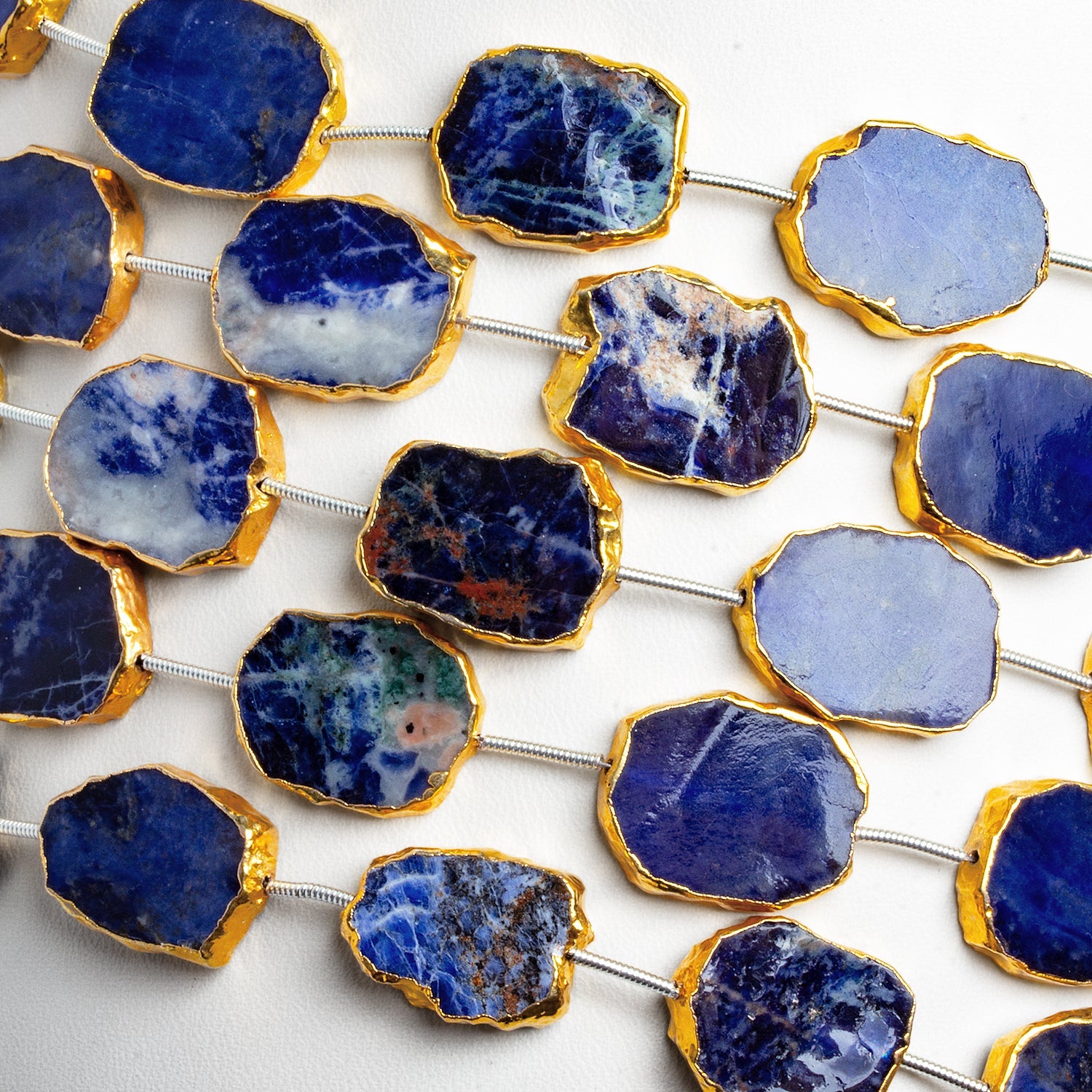 19x15mm Gold Leafed Sodalite Slices 7 inch 7 beads - The Bead Traders