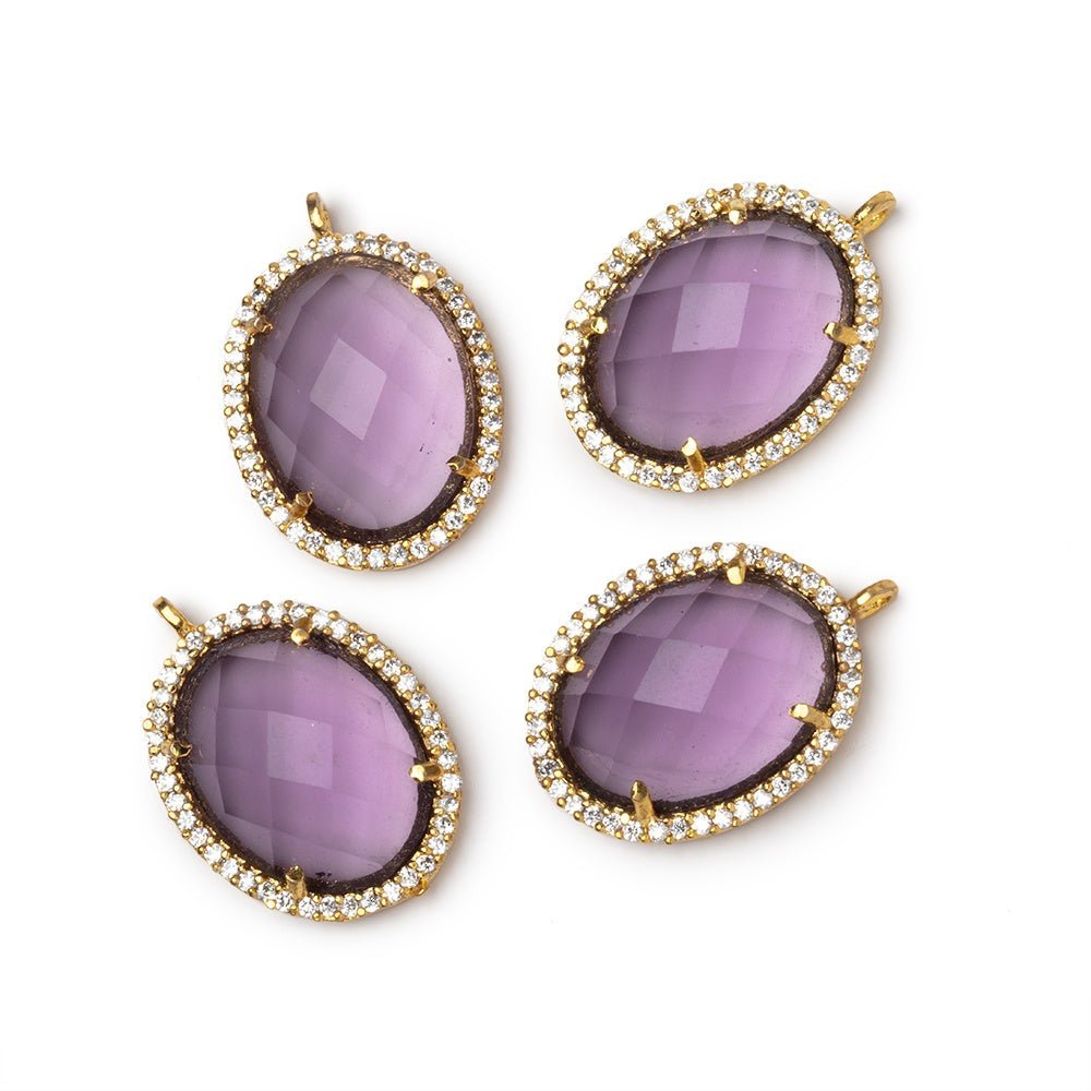 19x15mm Vermeil CZ Bezel Purple Hydro Quartz Faceted Oval Pendant 1 Focal - The Bead Traders