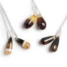 19x8mm Brown Banded Chalcedony Teardrops 2 Beads - The Bead Traders