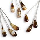 19x8mm Brown Banded Chalcedony Teardrops 3 Beads - The Bead Traders