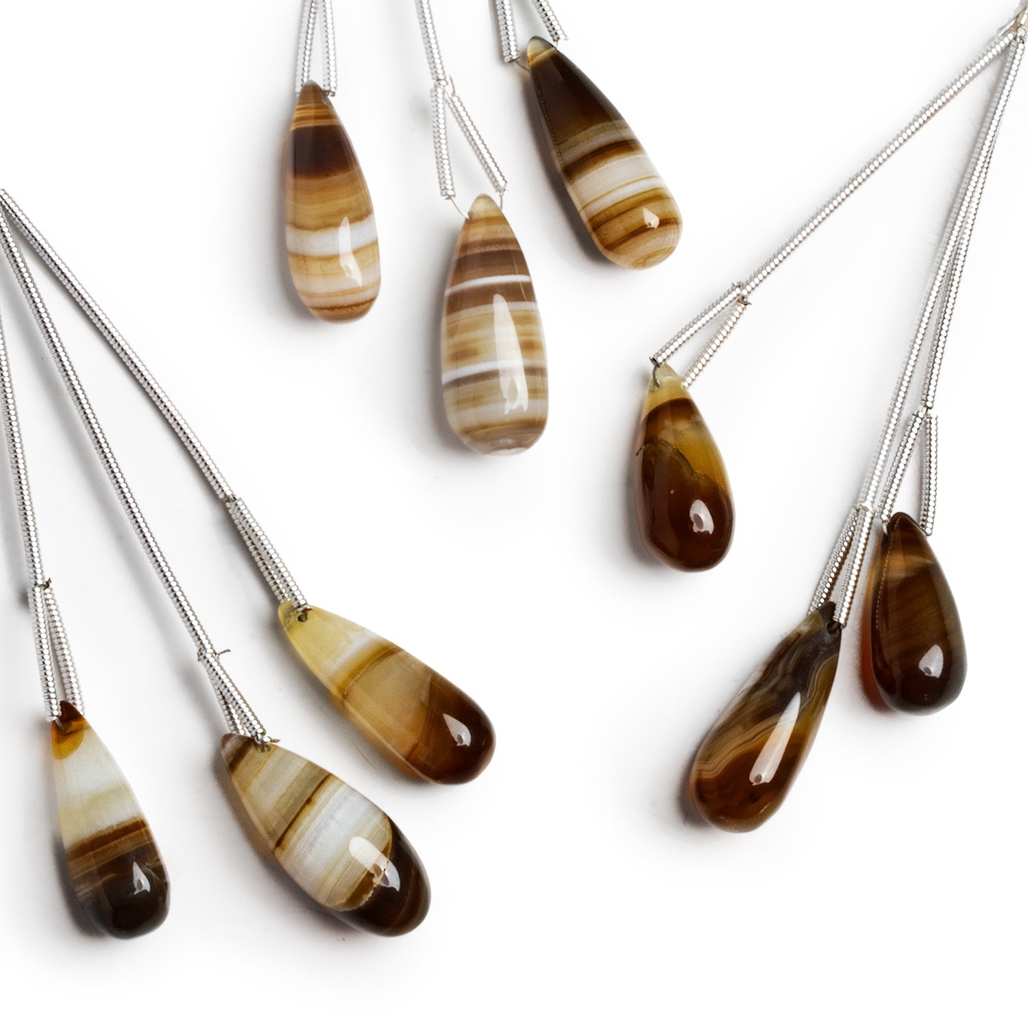 19x8mm Brown Banded Chalcedony Teardrops 3 Beads - The Bead Traders