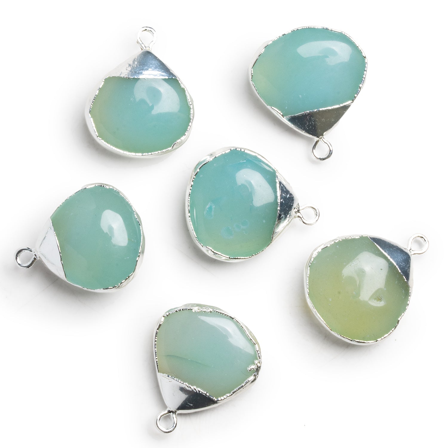 20mm Blue Chalcedony Silver Leafed Heart Pendant 1 Bead - The Bead Traders